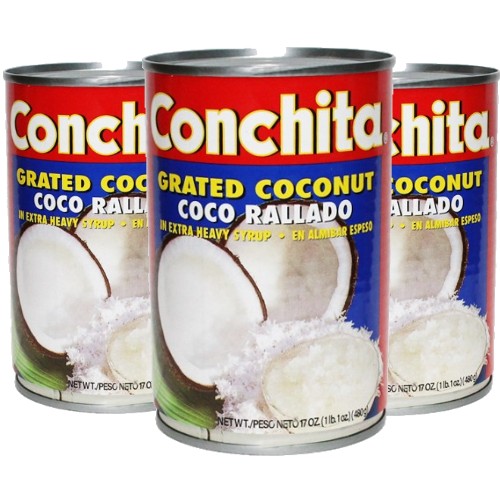 Grated coconut in syrup by Conchita.  17 oz Pack of 3