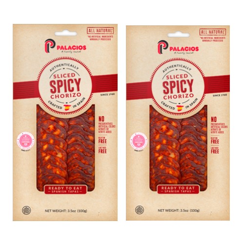 Palacios Authentic HOT Chorizo Sliced for Tapas 3.5 oz Pack of 2