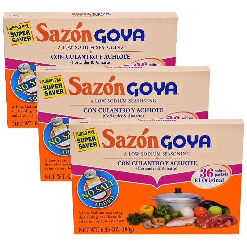 Sazon Goya Low Sodium Seasoning with Coriander & Annatto 6.33 oz Jumbo Pack of 3