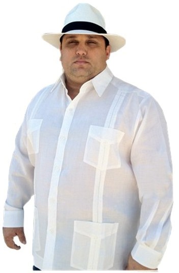 Cuban Style Guayabera Shirt for Men -Long Sleeve, Polycotton Fabric- Plus Size (Up to 8XL)