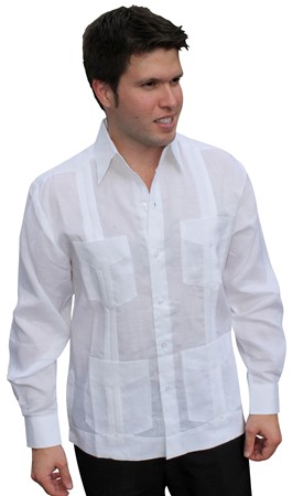 Cuban Style Guayabera Shirt for Men, Traditional Cut -Long Sleeve, Linen Fabric-