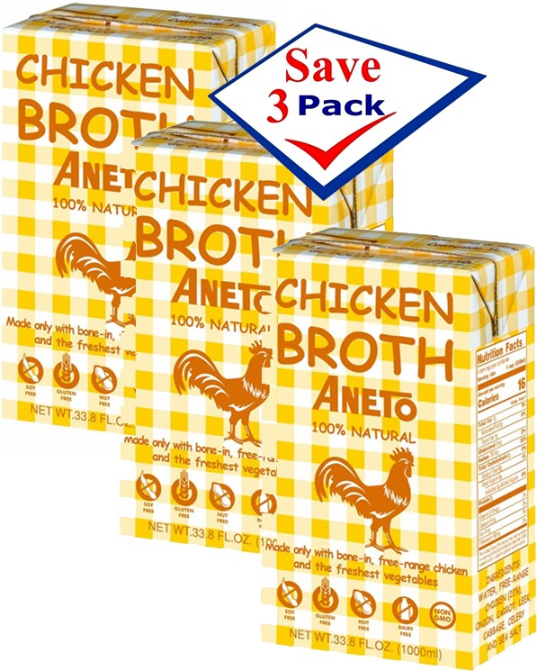 Aneto Chicken Broth 100% Natural 33.8 Oz Pack Of 3