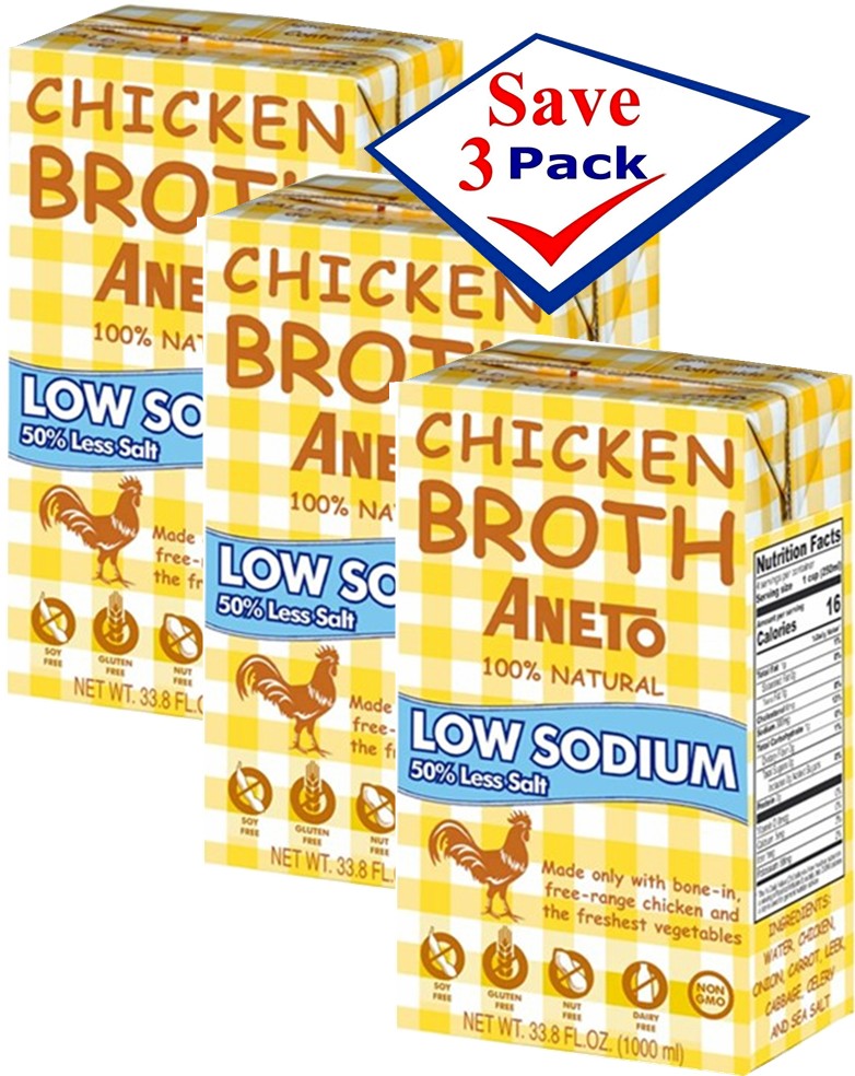 Aneto Chicken Broth Low Sodium, 100% Natural 33.8 Oz