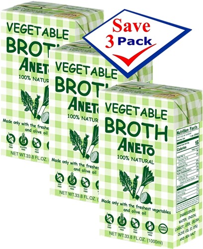 Aneto Vegetable Broth 100% Natural 33.8 Oz pack Of 3