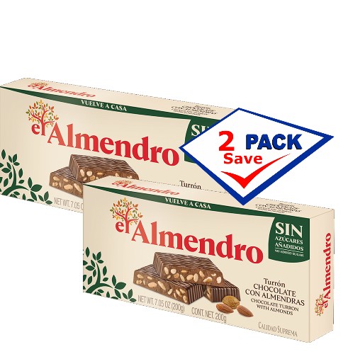 El Almendro Turron Chocolate Con Almendras Sin Azucar 7.05 oz Pack of 2