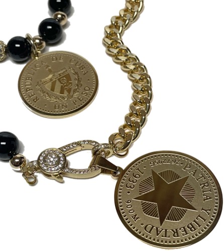 Black Necklace and Bracelet Set with 1 Peso