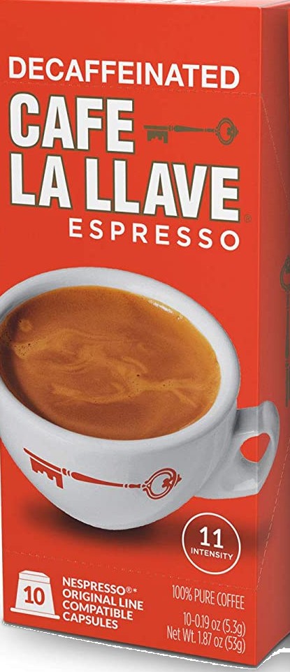 Cafe La Llave Espresso Decaffeinated Espresso Coffee 10 Pods Compatible with Nespresso Machines