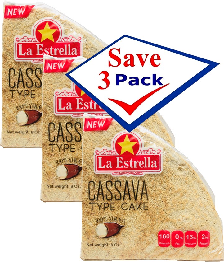 La Estrella Cassava Bread Type Cake, Casabe 100% Yuca, 8 oz Pack of 3