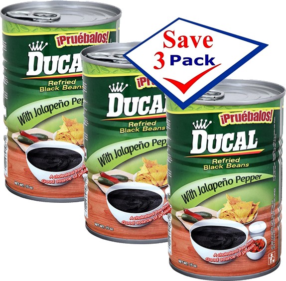 Ducal Refried Black Beans With Jalapeno Pepper 15oz Pack Of 3