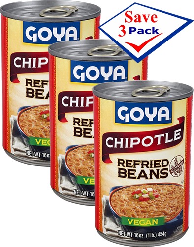 Refried Pinto Chipotle Beans By Goya 16 oz Pack of 3