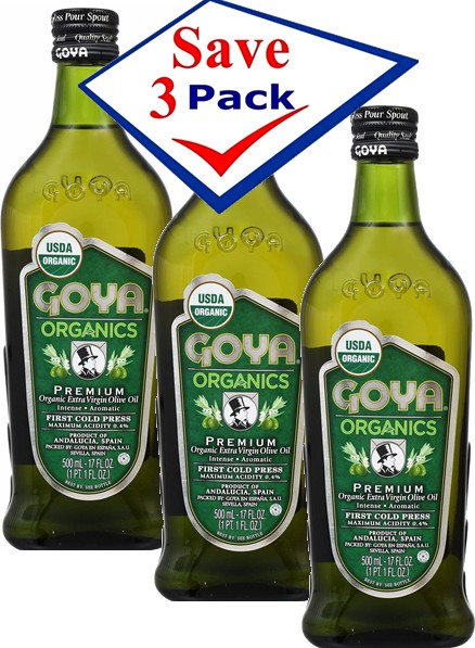 Goya Organics Premium Extra Virgin Olive Oil 17 oz Pack of 3
