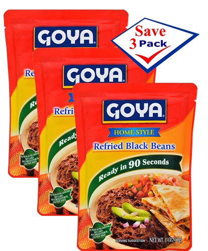 Refried Black Beans, Home Style By Goya  15 oz, Pack of 3