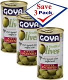 Goya Anchovies stuffed Spanish olives. 5.25 oz Pack of 3