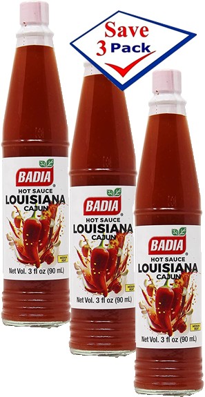 Badia Louisiana Cajun Chilli Pepper Hot Sauce. 3 oz Pack of 3