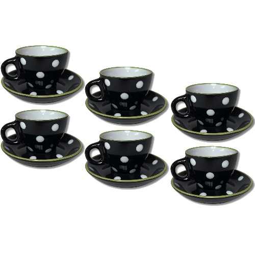 Demitasse in Black 6-cup Set with Matching Plates