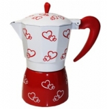Stovetop Aluminum coffee maker. Red hearts design. 3 cups