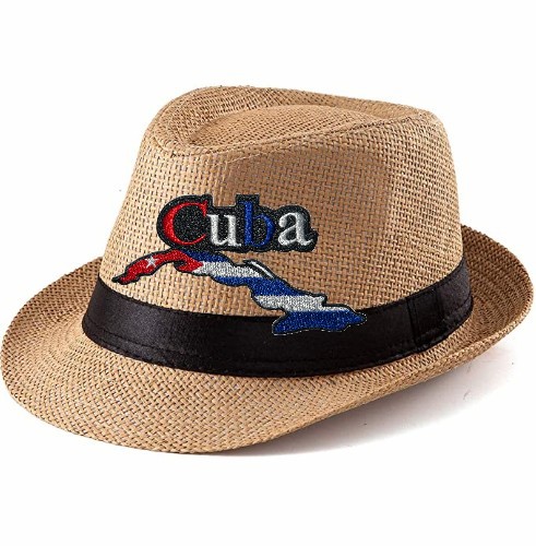 Beige Fedora Hat with Cuban Island embroidery, Unisex