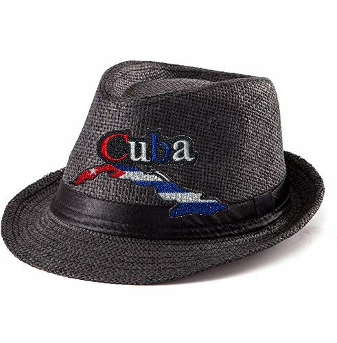 Black Fedora Hat with Cuban Island embroidery, Unisex