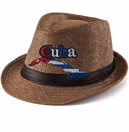 Brown Fedora Hat with Cuban Island embroidery, Unisex