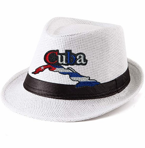 White Fedora Hat with Cuban Island embroidery, Unisex