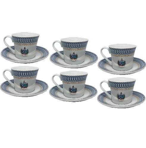 Demitasse Set with Silver Trim   Shappire With Cuban Coat of Arms Metal Insert Set of 6