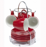 IMUSA 8 Piece Espresso Set with Rack Red