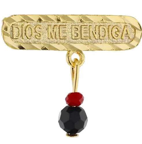 Azabache Pin 'Dios Me Bendiga'. Gold Filled.