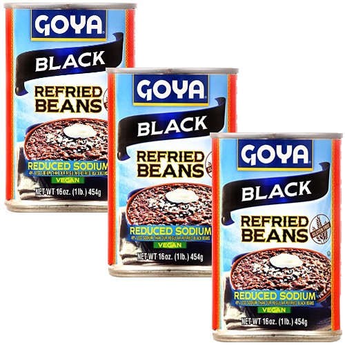 Goya Black Refried Beans Reduced Sodium 16 oz Pack of 3
