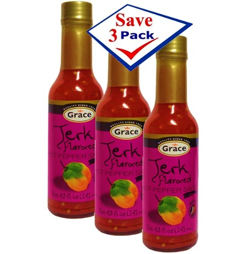 Grace Jerk Flavored Hot Pepper Sauce 4.8oz Pack of 3
