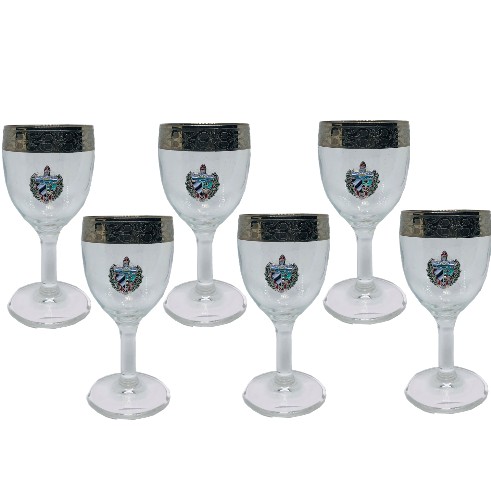 Liquear Glass with Silver Strim Cuban Coat of Arms. Set 6
