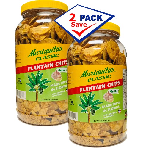 Mariquitas Plantain Chips Garlic Flavor 20 oz Pack of 2
