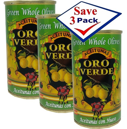 Oro Verde Genuine Spanish Green Whole Olive 12 1/4 oz Pack of 3