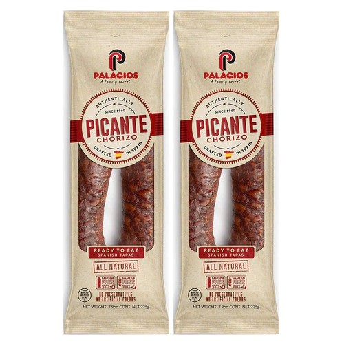 Palacios Chorizo Autentico Picante. Importado de España. 7,9 oz. Pack of 2