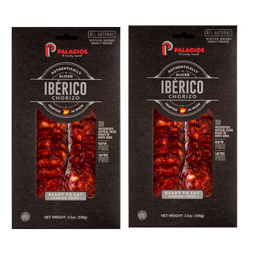 Palacios Authentic IBERICO Chorizo Sliced for Tapas 3.5 oz pack of 2