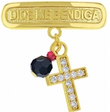 Azabache Pin 'Dios Me Bendiga' With Christian Cross