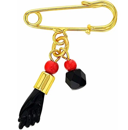 Azabache stone pin pendant with Figa Hand