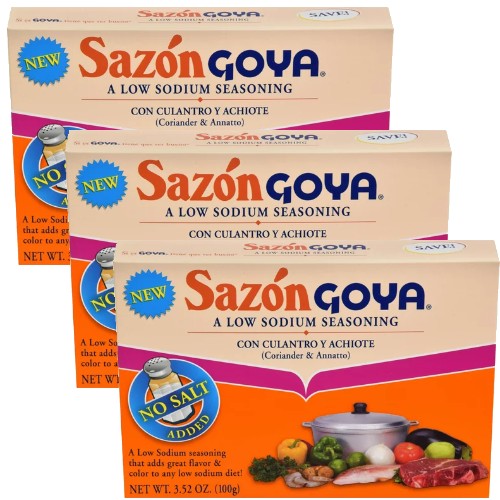 Sazon Goya Low Sodium Seasoning with Coriander & Annatto 3.52 oz Pack of 3