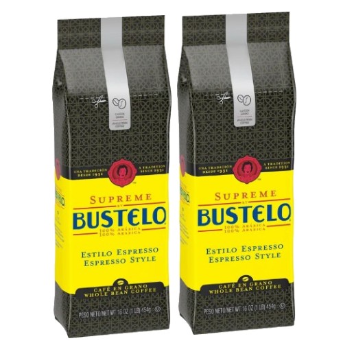 Bustelo Supreme Premium Whole Bean Coffee 16 Oz Pack of 2
