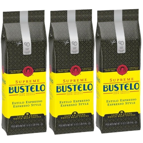 Bustelo supreme premium whole bean coffee 16 oz. Pack of 3.