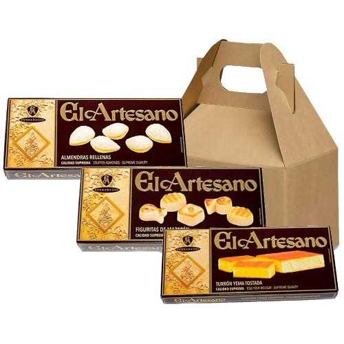 Artesano Turron Gift Pack, Stuffed Almonds , Marzipan Figures, Egg Yolk Toasted