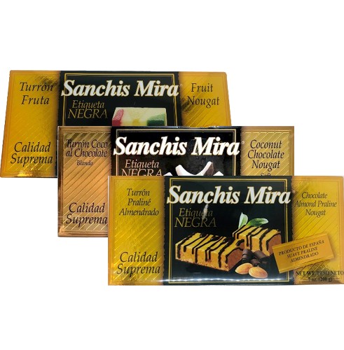 Sanchez Mira Turron Pack 1 Fruit, 1 Praline, 1 Coconut Chocolate