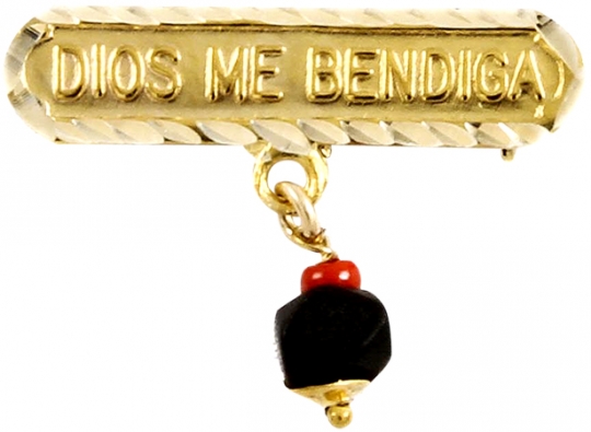 Details about   10Kt Yellow Gold Curved Azabache Baby Pin Dios Me Bendiga 