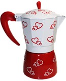 Stovetop Aluminum coffee maker. Red hearts design. 3 cups