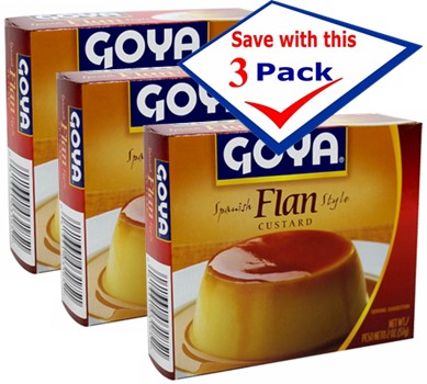 Goya flan ready mix . 4 servings 2. oz Pack of 3