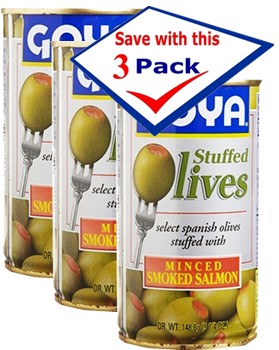 Goya olives stuffed with minced smoked salmon 5 1/4 Oz Pack of 3.