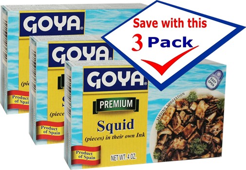 Goya Squid pieces in their own ink -Calamares 4 Oz Pack of 3