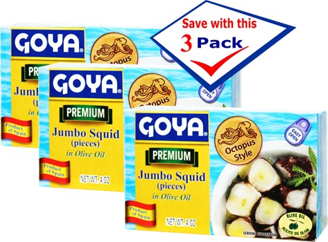 Goya Premium Jumbo Squid  in Olive Oil 4 oz Pack of 3