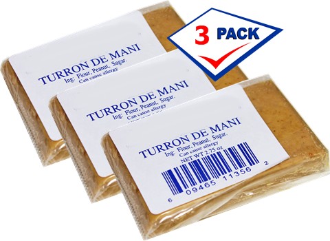 Turrón de Maní. Peanut Nougat. 3 pieces individually wrapped 1 oz each