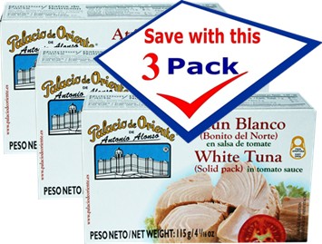 Palacio De Oriente bonito ( White tuna)  solid pack  in tomato sauce 4 oz. From Spain Pack of 3