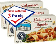 Palacio De Oriente squids chunks in  American sauce.  4 oz. From Spain. Pack of 3